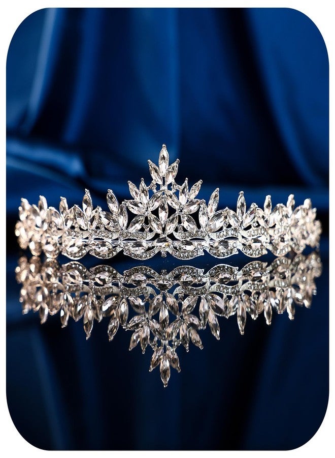 FORSEVEN Silver Crystal Princess Queen Tiara - Bride Rhinestone Crowns Headband for Women Wedding Birthday Halloween Prom Pageant Party Coming of Age Ceremony Photo Props (HG1233-Silver White) - Image 1